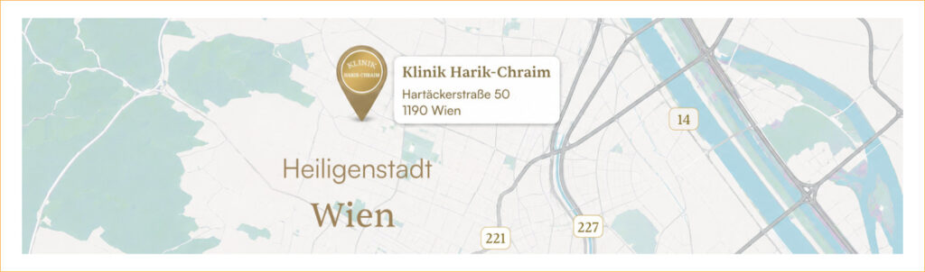 Strassenkarte zur Klinik Harik-Chraim mit goldenerm Zielbutton